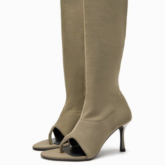 ZARA Open Toe Beige Boots Knee High NWT 7.5 - Picture 6 of 8